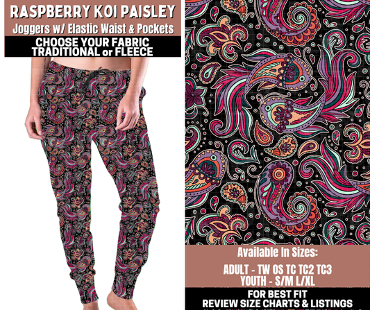 Preorder! Closes 11/3. ETA Jan. Raspberry Koi Paisley Joggers Choose Fleece or Traditional