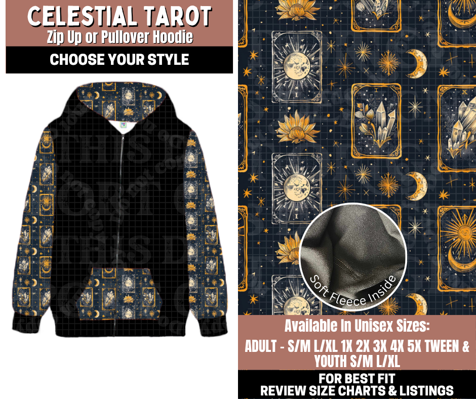 Preorder! Closes 11/3. ETA Jan. Celestial Tarot Zip-Up or Pullover Hoodie